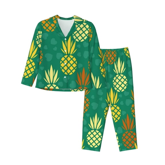 Goofa Pineapples1 Printed Women’s 2 Piece Pajama Set Super,Pajamas Women's Long Sleeve Sleepwear Soft Button Down Loungewear Pjs Lounge Set Nightwear-Medium