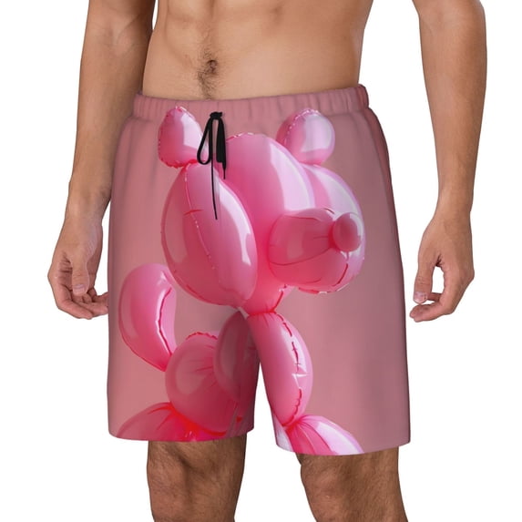 Goofa Pink Balloon Puppy Art Printed Men's Swim Trunks Board Shorts Quick Dry Mens Swimming Trunks with Compression Liner,Breathable Fit Hawaii Beach Shorts-X-Large