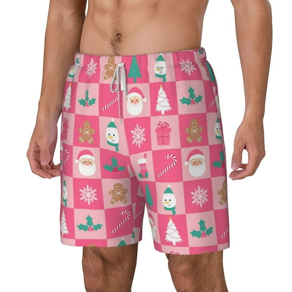 Goofa Pink Christmas Cheer Printed Men's Swim Trunks Board Shorts Quick Dry Mens Swimming Trunks with Compression Liner,Breathable Fit Hawaii Beach Shorts-X-Large