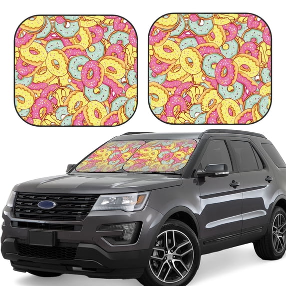 Goofa Pink Donut and Blue Pattern 2 Piece Car Windshield Sun Shade Foldable | Front Windshield Shade for Sun, Heat and UV Rays | Sunshade for Car Front Window-Medium