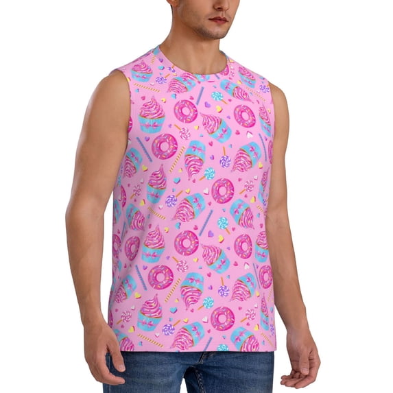 Goofa Pink Donuts Printed Men's Sleeveless T-Shirt - Athletic Gym Workout Tank Top for Men - Moisture-Wicking, UPF 30+ Quick-Dry Muscle Tee-3X-Large