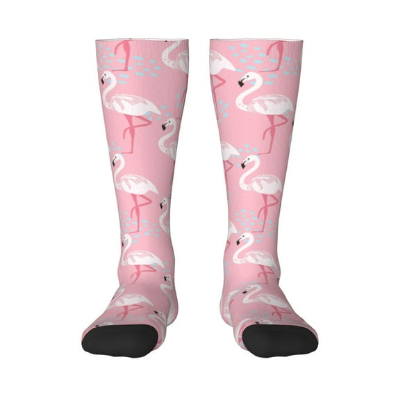 Goofa Pink Flamingo Pattern Adult Stockings, Color-Block Knee High Socks, Comfortable and Breathable, Soft and Stretchable, Sports, and Decoration