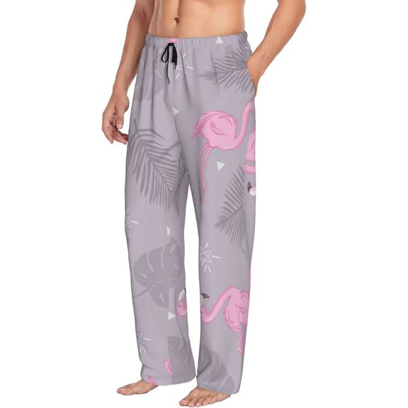 Goofa Pink Flamingo Printed Soft Pajama Pants for Men, Wide Leg Comfy Casual Lounge Yoga Pants-Medium