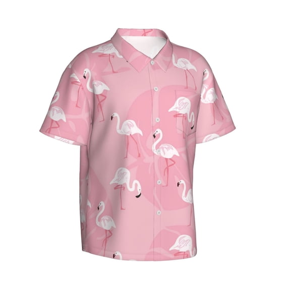 Goofa Pink Flamingos and Flowers Hawaiian Shirt for Men, Unisex Summer Beach Casual Short Sleeve Button Down Shirts,Aloha Tropical Floral print shirt-XX-Large