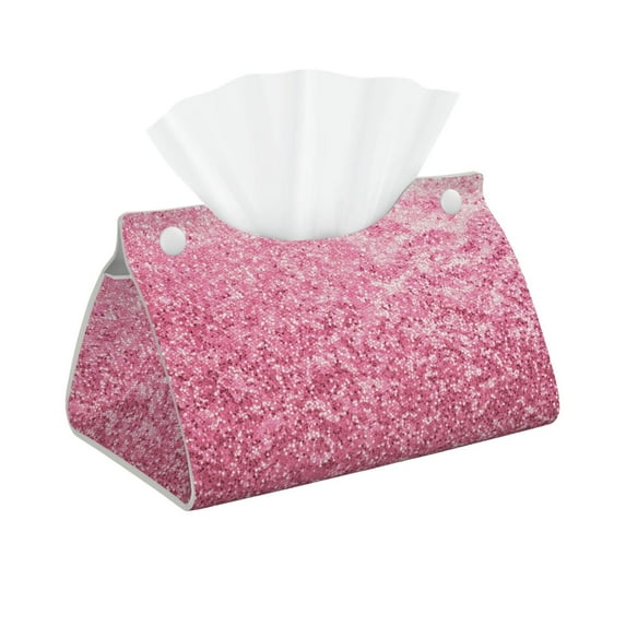 Goofa Pink Glitter Pattern Triangle Square Tissue Box Cover, Modern PVC Leathe Facial Paper Holder,Decorative Holder/Organizer for Bathroom Vanity Countertop