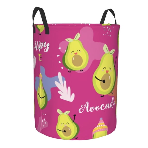 Goofa Pink Green Avocado Printed Circular Hamper,Laundry Basket with Handles,Storage Baskets Foldable,Large Capacity Laundry Hamper-