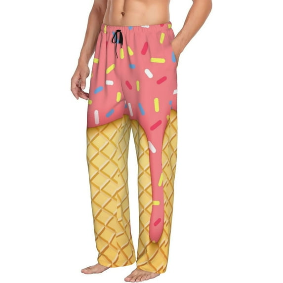 Goofa Pink Ice Cream Printed Soft Pajama Pants for Men, Wide Leg Comfy Casual Lounge Yoga Pants-Small