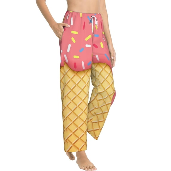 Goofa Pink Ice Cream Printed Soft Pajama Pants for Women, Wide Leg Comfy Casual Lounge Yoga Pants-XX-Large