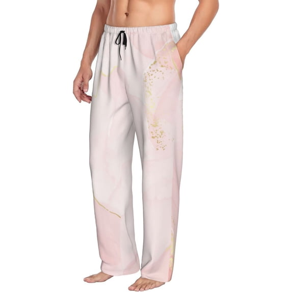 Goofa Pink Marble Printed Soft Pajama Pants for Men, Wide Leg Comfy Casual Lounge Yoga Pants-Large