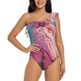 thumbnail image 1 of Goofa Pink Parrot Tropical Blossoms Pattern Women's One Piece Swimsuits Tummy Control Bathing Suits Asymmetric One Shoulder Swimwear-Medium, 1 of 6
