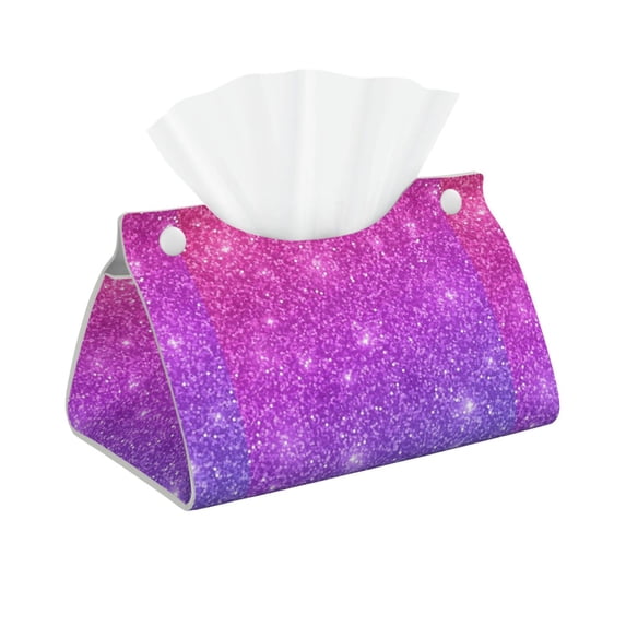 Goofa Pink Purple Glitter Pattern Triangle Square Tissue Box Cover, Modern PVC Leathe Facial Paper Holder,Decorative Holder/Organizer for Bathroom Vanity Countertop