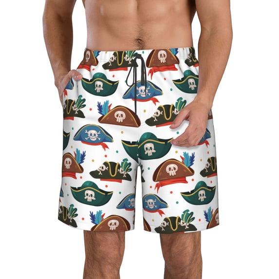 Goofa Pirate Hats Printed Mens Swim Trunks Summer Quick Dry Short Beach Swimwear Bathing Suits-XX-Large