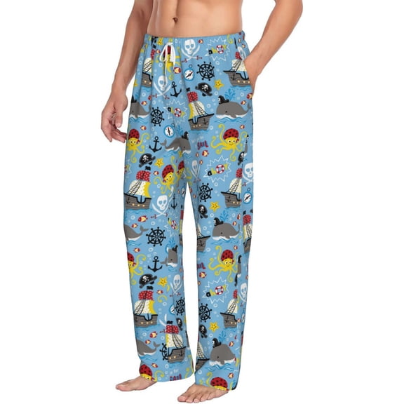 Goofa Pirate Marine Animals Printed Soft Pajama Pants for Men, Wide Leg Comfy Casual Lounge Yoga Pants-Medium