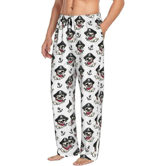 Goofa Pirate Puppy Printed Soft Pajama Pants for Men, Wide Leg Comfy Casual Lounge Yoga Pants-Small