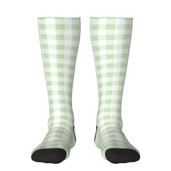 Goofa Pistachio Green Checkboard Pattern Adult Stockings, Color-Block Knee High Socks, Comfortable and Breathable, Soft and Stretchable, Sports, and Decoration