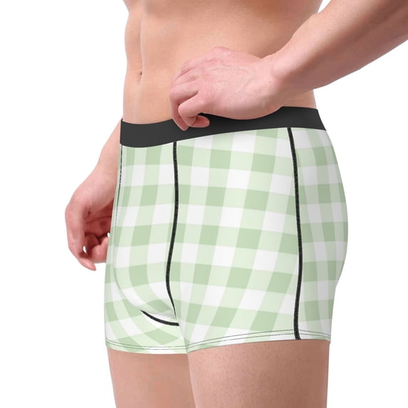 Goofa Pistachio Green Checkboard Printed Men's Boxer Briefs Underwear, Moisture-Wicking Underwear, Trunk,Soft and Breathable Cotton Underwear-XX-Large