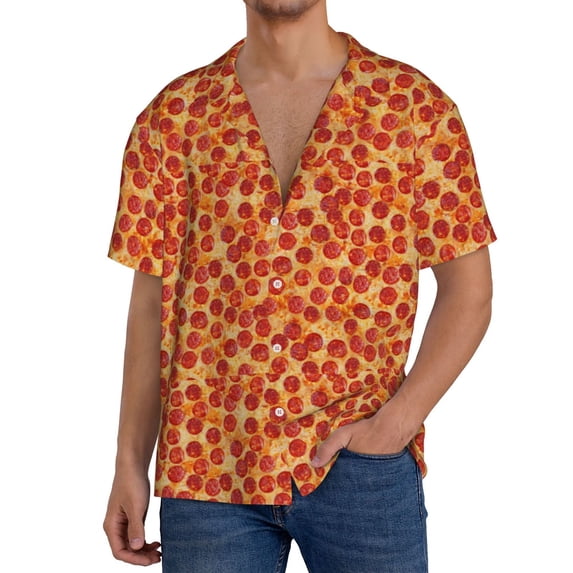 Goofa Pizza Printed Men's Casual Short-sleeved Shirt,Lightweight Breathable Button-down,Summer Casual men's top,Versatile Fashion shirt-3X-Large