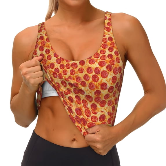 Goofa Pizza Printed Sports Bras for Women, High Impact Running Bra Workout Crop Tank Tops Longline Sports Bra Push up-Small