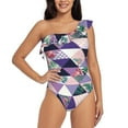 thumbnail image 1 of Goofa Plaid Flamingo Pattern Women's One Piece Swimsuits Tummy Control Bathing Suits Asymmetric One Shoulder Swimwear-Large, 1 of 6