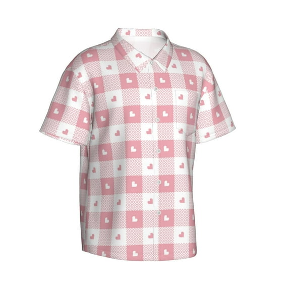 Goofa Plaid Heart Hawaiian Shirt for Men, Unisex Summer Beach Casual Short Sleeve Button Down Shirts,Aloha Tropical Floral print shirt-3X-Large