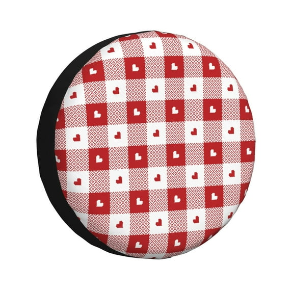 Goofa Plaid Heart Pattern Universal Tire Cover for Jeep, SUV, Truck, and Trailer – Waterproof, UV-Resistant,Easy to Install, Fits 14"-17" Tires-14 inch