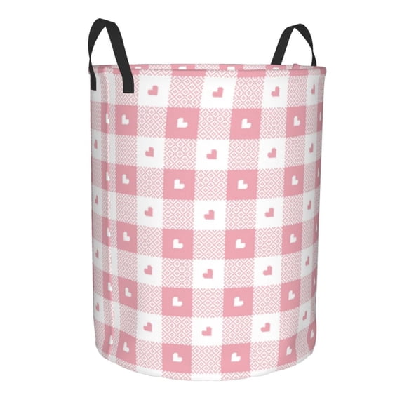 Goofa Plaid Heart Printed Circular Hamper,Laundry Basket with Handles,Storage Baskets Foldable,Large Capacity Laundry Hamper-
