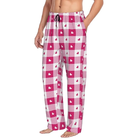 Goofa Plaid Heart Printed Soft Pajama Pants for Men, Wide Leg Comfy Casual Lounge Yoga Pants-XX-Large