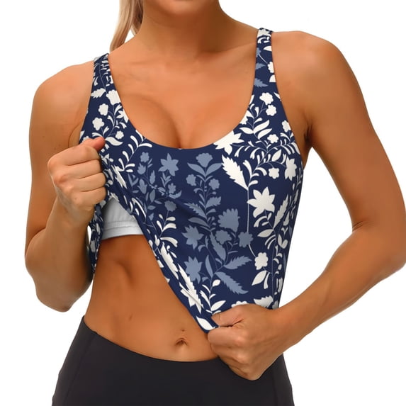 Goofa Plant Printed Sports Bras for Women, High Impact Running Bra Workout Crop Tank Tops Longline Sports Bra Push up-Small