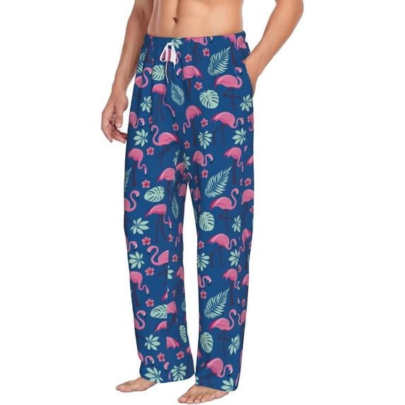 Goofa Plants And Flamingos Printed Soft Pajama Pants for Men, Wide Leg Comfy Casual Lounge Yoga Pants-Small