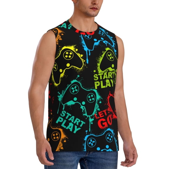 Goofa Play Game Start Printed Men's Sleeveless T-Shirt - Athletic Gym Workout Tank Top for Men - Moisture-Wicking, UPF 30+ Quick-Dry Muscle Tee-XX-Large