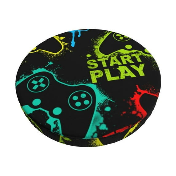 Goofa Play Game Start Printed Stool Covers Round, Waterproof Round Bar Stool Covers Anti-Slip Round Bar Stool Seat Cover with Elastic Bands Durable -14 inch