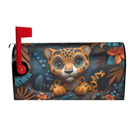 Goofa Playful Leopard Art Pattern Mailbox Cover, Mailbox Decoration with Magnetic Strips for Standard and Large Mailboxes, Easy Installation, Durable and UV-Resistant-21x18 in