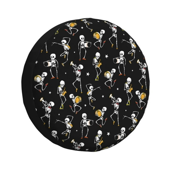 Goofa Playing Music Skeletons Pattern Universal Tire Cover for Jeep, SUV, Truck, and Trailer – Waterproof, UV-Resistant,Easy to Install, Fits 14"-17" Tires-16 inch