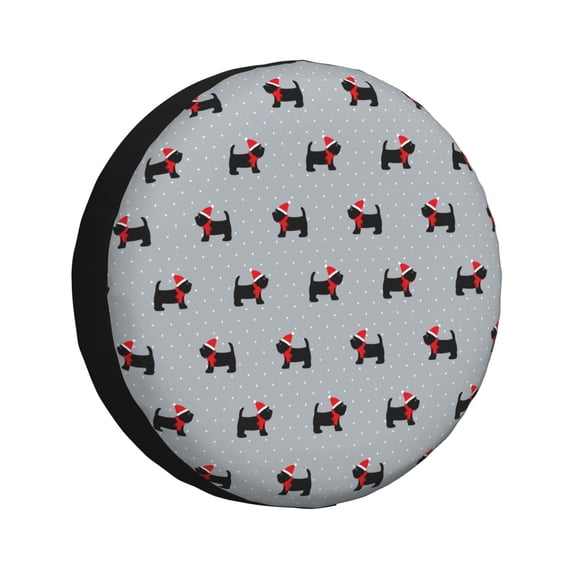 Goofa Polka Dot Christmas Dog Pattern Universal Tire Cover for Jeep, SUV, Truck, and Trailer – Waterproof, UV-Resistant,Easy to Install, Fits 14"-17" Tires-15 inch