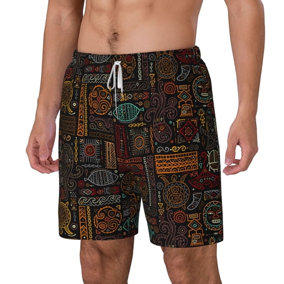 Goofa Polynesian Turtles Printed Men's Swim Trunks Board Shorts Quick Dry Mens Swimming Trunks with Compression Liner,Breathable Fit Hawaii Beach Shorts-Small