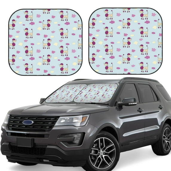 Goofa Poodle Dog Pattern 2 Piece Car Windshield Sun Shade Foldable | Front Windshield Shade for Sun, Heat and UV Rays | Sunshade for Car Front Window-Small