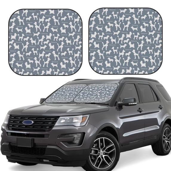 Goofa Poodle Dog Pattern 2 Piece Car Windshield Sun Shade Foldable | Front Windshield Shade for Sun, Heat and UV Rays | Sunshade for Car Front Window-