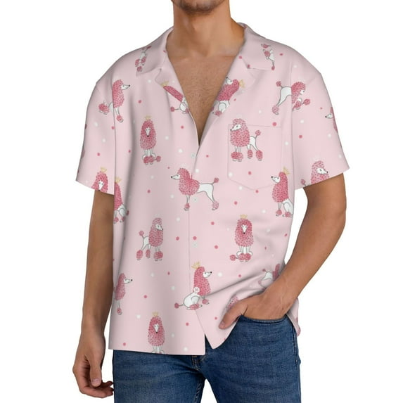 Goofa Poodle Dog Printed Men's Casual Short-sleeved Shirt,Lightweight Breathable Button-down,Summer Casual men's top,Versatile Fashion shirt-Large