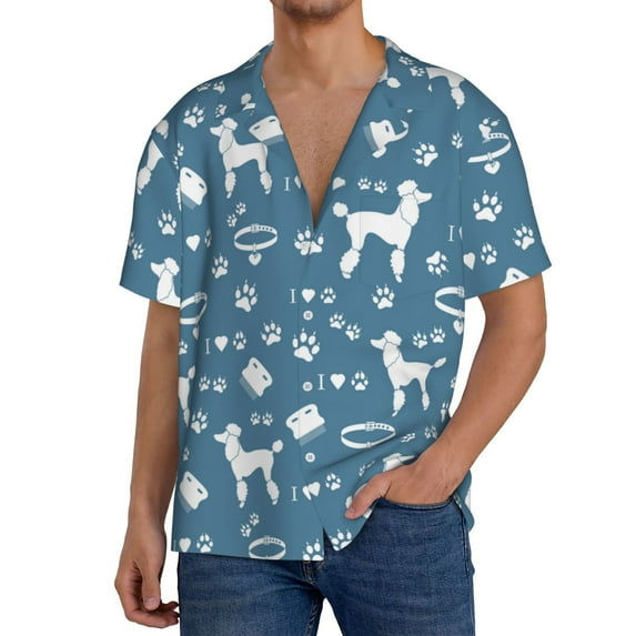 Goofa Poodle Dog Printed Men's Casual Short-sleeved Shirt,Lightweight Breathable Button-down,Summer Casual men's top,Versatile Fashion shirt-Small