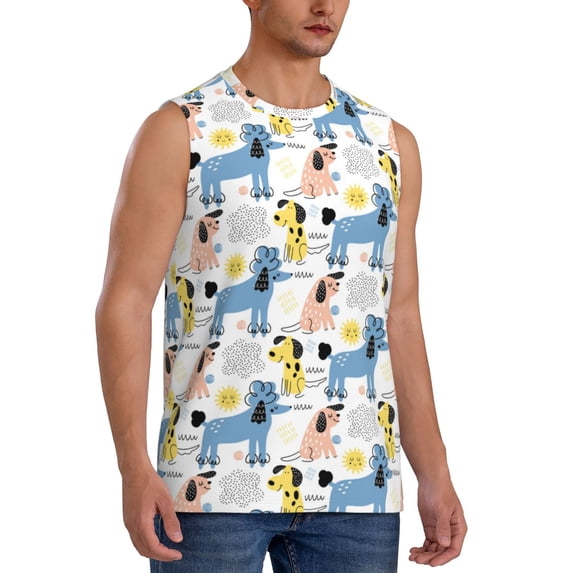 Goofa Poodle Dog Printed Men's Sleeveless T-Shirt - Athletic Gym Workout Tank Top for Men - Moisture-Wicking, UPF 30+ Quick-Dry Muscle Tee-X-Large