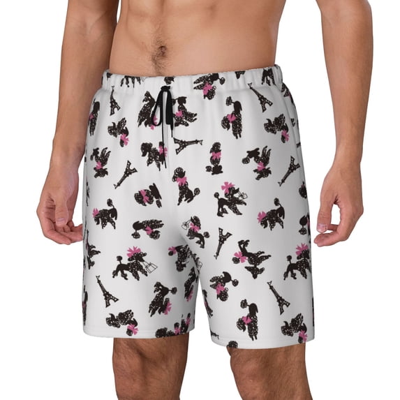 Goofa Poodle Dog Printed Men's Swim Trunks Board Shorts Quick Dry Mens Swimming Trunks with Compression Liner,Breathable Fit Hawaii Beach Shorts-Medium