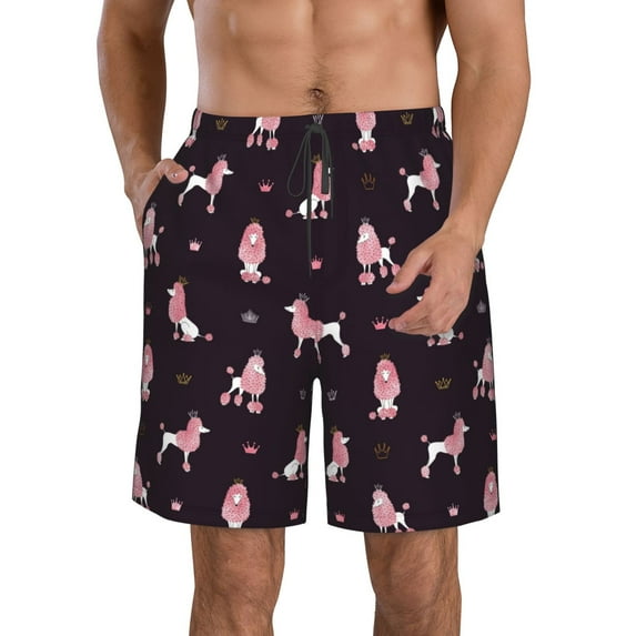 Goofa Poodle Dog Printed Mens Swim Trunks Summer Quick Dry Short Beach Swimwear Bathing Suits-Small