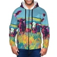 thumbnail image 1 of Goofa Pop Art Colorful Cows Pattern Mens Full-zip Hoodie, Zip-up Pullover Hooded Sweatshirt, Kangaroo Pocket Hoodie Ideal for Daily Wear, Travel, and Home-Small, 1 of 5