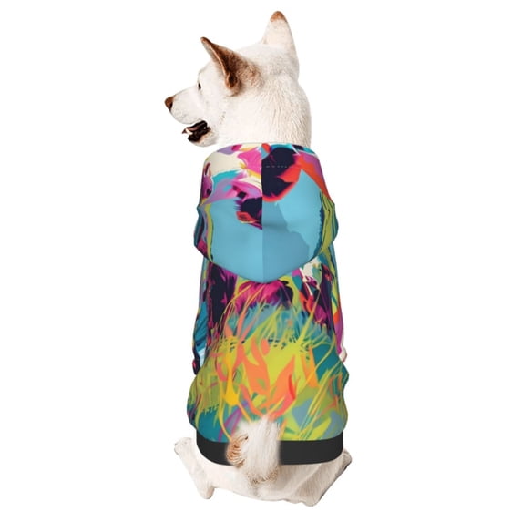Goofa Pop Art Colorful Cows Pattern Small Dog Sweater Hoodies Pet Grey Hooded Soft Fleece Sweatshirts with Pocket Fall Winter Puppy Cat Sweaters Warm Clothes-Large