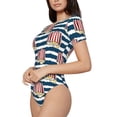 thumbnail image 1 of Goofa Popcorn On Blue Lines Printed Women Rash Guard Short Sleeve,Tummy control Swimsuit Surfing Swimsuit Bathing Suit One Piece Swimsuit UPF 50-X-Large, 1 of 9