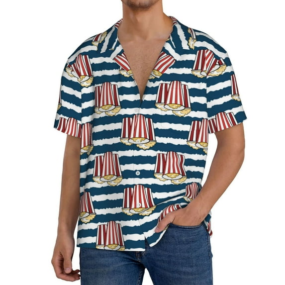 Goofa Popcorn Printed Men's Casual Short-sleeved Shirt,Lightweight Breathable Button-down,Summer Casual men's top,Versatile Fashion shirt-Large