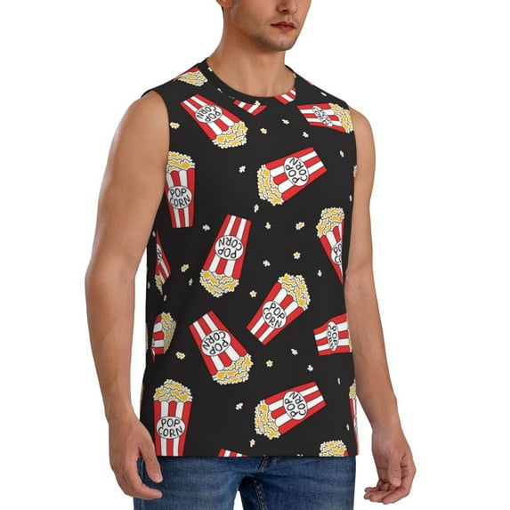 Goofa Popcorn Printed Men's Sleeveless T-Shirt - Athletic Gym Workout Tank Top for Men - Moisture-Wicking, UPF 30+ Quick-Dry Muscle Tee-Large