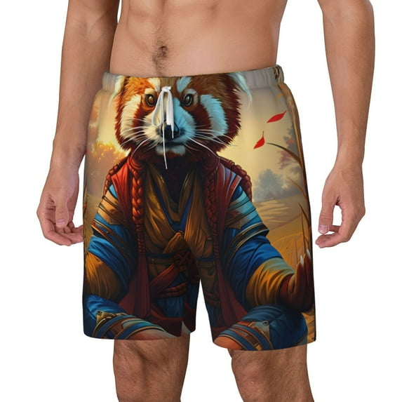 Goofa Prairie Meditating Raccoon Printed Men's Swim Trunks Board Shorts Quick Dry Mens Swimming Trunks with Compression Liner,Breathable Fit Hawaii Beach Shorts-3X-Large