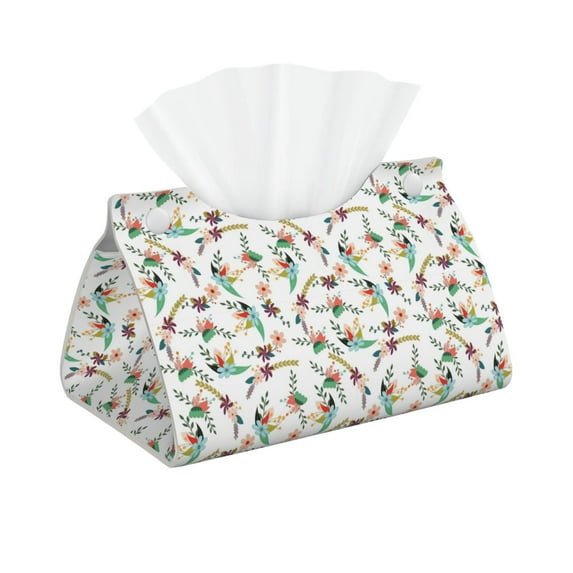 Goofa Pretty Floral With Leaves Pattern Triangle Square Tissue Box Cover, Modern PVC Leathe Facial Paper Holder,Decorative Holder/Organizer for Bathroom Vanity Countertop