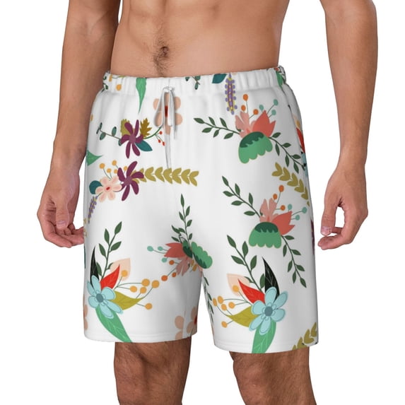 Goofa Pretty Floral With Leaves Printed Men's Swim Trunks Board Shorts Quick Dry Mens Swimming Trunks with Compression Liner,Breathable Fit Hawaii Beach Shorts-X-Large